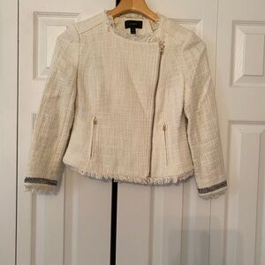 J. Crew Cream Fringe Tweed Asymmetrical Zip Jacket